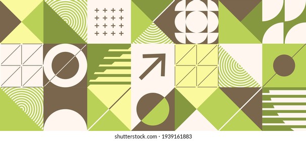 Modern abstract  background with geometric shapes and halftone textures. Minimalistic geometric pattern in Scandinavian style. Trendy vector graphic elements for your unique design.