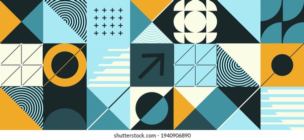 Modern abstract  background with geometric shapes and halftone textures. Minimalistic geometric pattern in Scandinavian style. Trendy vector graphic elements for your unique design.