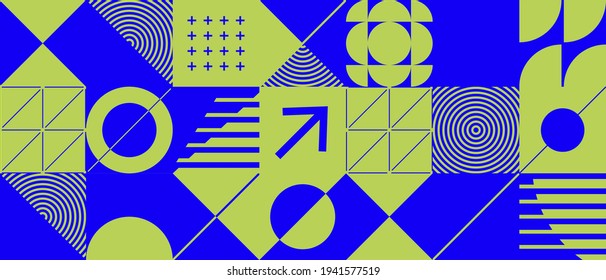 Modern abstract  background with geometric shapes and halftone textures. Minimalistic geometric pattern in Scandinavian style. Trendy vector graphic elements for your unique design.