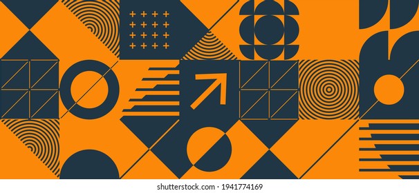 Modern abstract  background with geometric shapes and halftone textures. Minimalistic geometric pattern in Scandinavian style. Trendy vector graphic elements for your unique design.