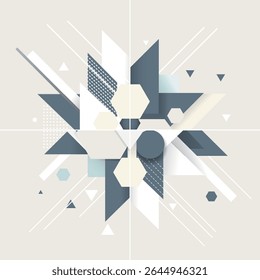 Modern abstract background with geometric shapes, lines, and subtle patterns in white, blue, and gray, perfect for tech and corporate use.