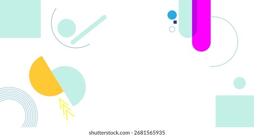 Modern abstract background with geometric shapes, lines, circles, and colorful minimal elements on white. Perfect for creative templates, presentations, posters, and digital design.