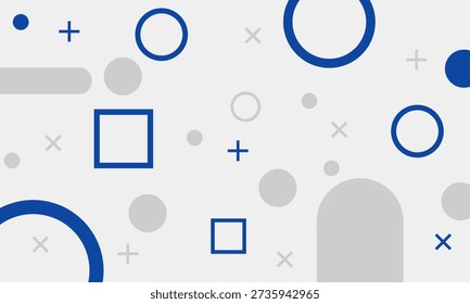 A modern abstract background with geometric shapes in blue and gray on a white background.