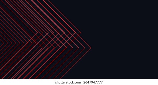 plano de fundo moderno abstrato com linhas de seta brilhantes. Design moderno de linhas geométricas vermelhas brilhantes. Conceito futurista da tecnologia. Modelo de banner horizontal. Terno para capa, cabeçalho, cartaz, banner, web
