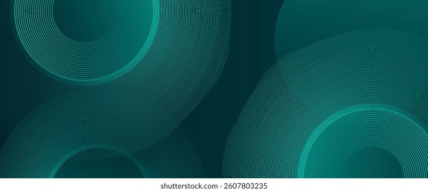 Modern abstract background with glowing geometric lines and halftone decoration. Green gradient circle shape graphic elements. Futuristic technology concept. Vector illustration eps10
