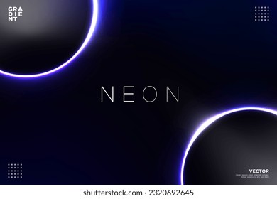 Modern Abstract Background with glowing neon rings on dark gradient background. Perfect for app, web design, webpages, banners, greeting cards, backgrounds, templates. Vector Illustration. EPS 10.