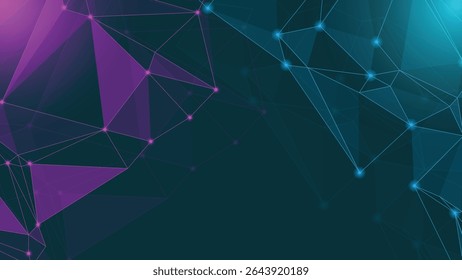 Modern abstract background with glowing polygonal mesh, gradient colors, and network lines ideal for tech, digital media, data connections, and futuristic design projects
