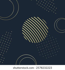 Modern abstract background with gold geometric shapes and lines on dark backdrop