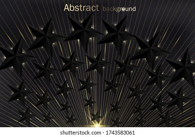 Fondo abstracto moderno con líneas doradas y formas negras de estrellas. Ilustración del vector.