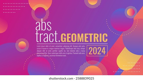 Modern abstract background with gradient color and circles element. Purple, orange, yellow, and pink gradient background. Cool and creative geometric background. 