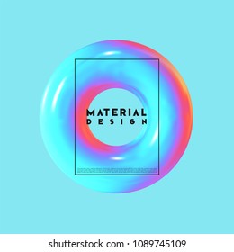 Modern abstract background. Gradient colorful composition 3d shapes torus ring. Minimal design vector illustration