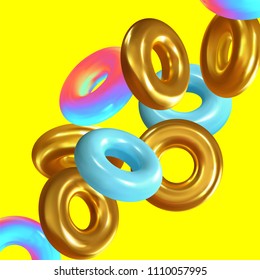 Modern abstract background. Gradient colorful composition 3d shapes ring. Minimal design vector illustration
