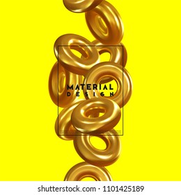 Modern abstract background. Gradient gold composition 3d shapes ring. Minimal design vector illustration