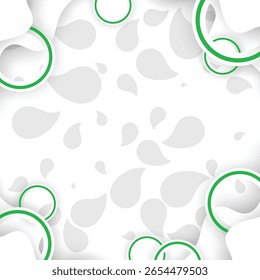 Fundo abstrato moderno com círculos verdes e formas de gotas no estilo de corte de papel. Perfeito para temas ecológicos, projetos de natureza ou imagens de marca frescas e limpas. Design vetorial totalmente editável.