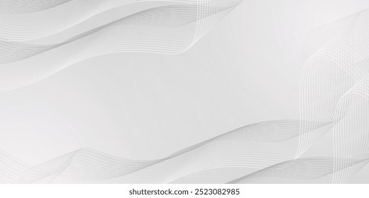 Modern abstract background in grey white colors with flowing shiny lines. Digital future technology concept. Vector illustration