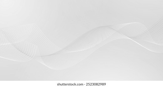 Fondo abstracto moderno en colores blancos grises con líneas brillantes fluidas. Concepto de tecnología de futuro digital. Ilustración vectorial