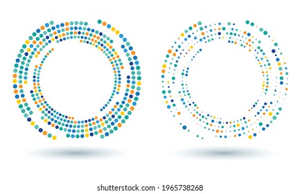 Fondo abstracto moderno. Los puntos de color de semitono en forma de círculo. Logo redondo. Marco punteado del vector. Elemento o icono de diseño.