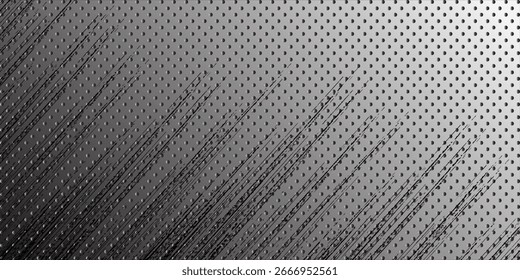 Modern abstract background with halftone dot pattern and diagonal sketch lines. Stylish monochrome texture design for posters, banners, covers, and digital graphics. vector illustration