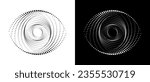 Modern abstract background. Halftone dots in circle form. Round logo. Vector dotted frame. Design element or icon. Black shape on a white background and the same white shape on the black side.