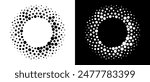Modern abstract background. Halftone dots in circle form. Round logo, design element or icon. Vector dotted frame. A black figure on a white background and an equally white figure on the black side.