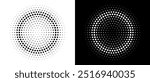 Modern abstract background. Halftone dots in circle form. Round logo. Vector dotted frame. Design element or icon. Black shape on a white background and the same white shape on the black side.