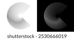 Modern abstract background. Halftone dots in circle form. Letter C like logo, icon or design element. Black dots on a white background and white dots on the black side.