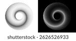 Modern abstract background. Halftone dots in circle form. Spiral logo, icon or design element. Black dots on a white background and white dots on the black side.