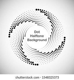 Modern abstract background. Halftone dots in circle form. Round logo. Vector dotted frame. Design element or icon. Yin and yang style