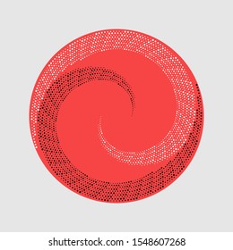 Modern abstract background. Halftone dots in circle form. Round logo. Vector dotted frame. Design element or icon. Yin and yang style