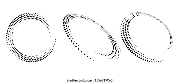 Moderner abstrakter Hintergrund. Halftone Punkte in Kreisform. Rundes Logo. Vektorgepunkteter Rahmen. Design-Element oder -Icon.