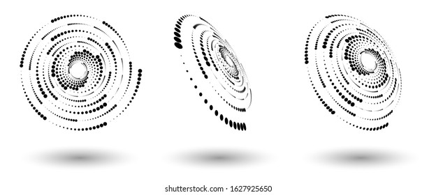 Modern abstract background. Halftone dots in circle form. Round logo. Vector dotted frame. Design element or icon.