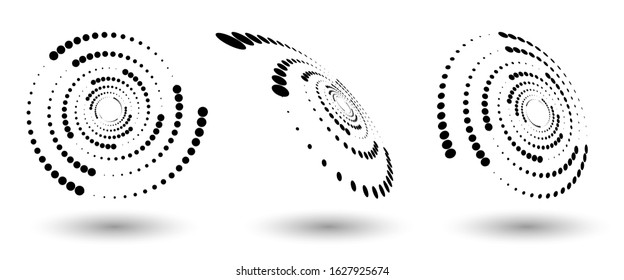 Modern abstract background. Halftone dots in circle form. Round logo. Vector dotted frame. Design element or icon.