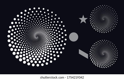 Modern abstract background. Halftone dots in circle form. Round logo. Vector dotted frame. Design element or icon.