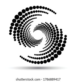 Moderner abstrakter Hintergrund. Halftone Punkte in Kreisform. Rundes Logo. Vektorgepunkteter Rahmen. Design-Element oder -Icon.