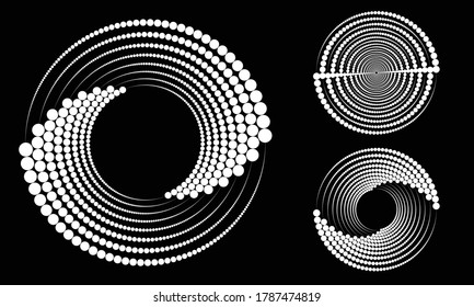 Modern abstract background. Halftone dots in circle form. Round logo. Vector dotted frame. Design element or icon.