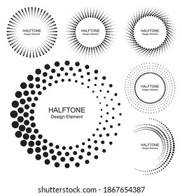 Modern abstract background. Halftone dots in circle form. Round logo. Vector dotted frame. Design element or icon.