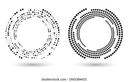 Modern abstract background. Halftone dots in circle form. Round logo. Vector dotted frame. Design element or icon.