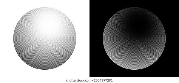 Modern abstract background. Halftone dots in circle form. Round logo. Black shape on a white background and the same white shape on the black side.