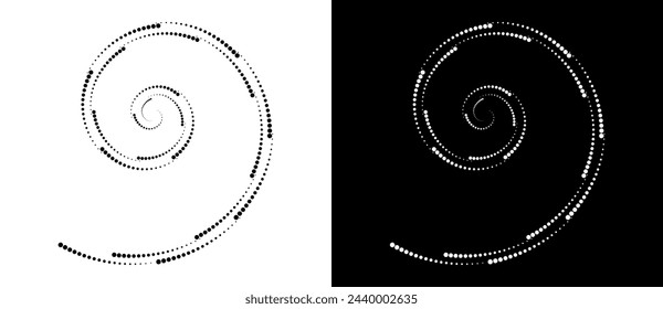 Modern abstract background. Halftone dots in spiral. Round logo, design element or icon. A black figure on a white background and an equally white figure on the black side.