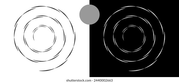 Modern abstract background. Halftone dots in spiral. Round logo, design element or icon. A black figure on a white background and an equally white figure on the black side.