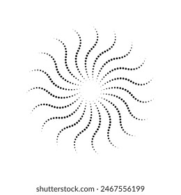 Modern abstract background, halftone dots in spiral, vector doted shapes, halftone dots, striped border circle frame, rounded logo