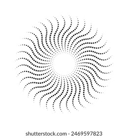 Modern abstract background, halftone dots in spiral, doted spiral hand drawn illustration, circle frame, round logo