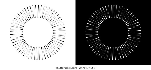 Modern abstract background. Halftone dots in circle form. Round logo, design element or icon. Vector dotted frame. A black figure on a white background and an equally white figure on the black side.