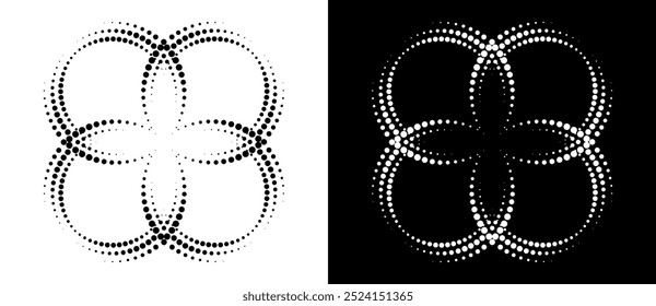 Modern abstract background. Halftone dots like flower. Can be used as logo, icon or design element. Black dots on a white background and white dots on the black side.