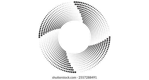 Modern abstract background. Halftone dots in circle form. Round logo. Vector dotted frame. Design element or icon.