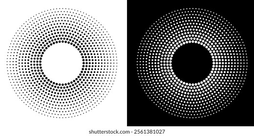 Modern abstract background. Halftone dots in circle form. Round logo, design element or icon. Vector