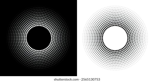 Modern abstract background. Halftone dots in circle form. Round logo, design element or icon. 