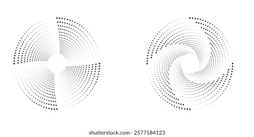 Modern abstract background. Halftone dots in circle form. Spiral logo, icon or design element.