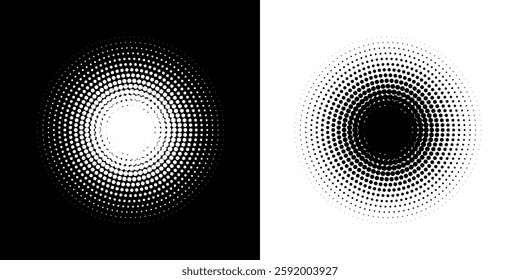 Modern abstract background. Halftone dots in circle form. Spiral logo, icon or design element. Black dots on a white background modern