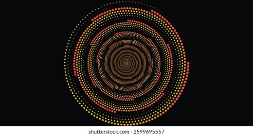 Modern abstract background. Halftone dots in circle form. Spiral logo, icon or design element. Black dots on a white background and white dots on the black side.